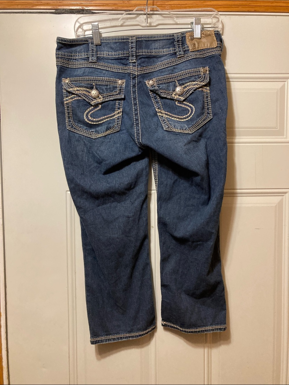 Silver Dark Blue Women's Capris with Embroidered Back Pockets 30
